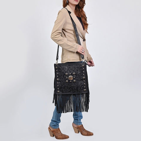 American Darling Hand Tooled Fringed Genuine Leather Cross body Bag