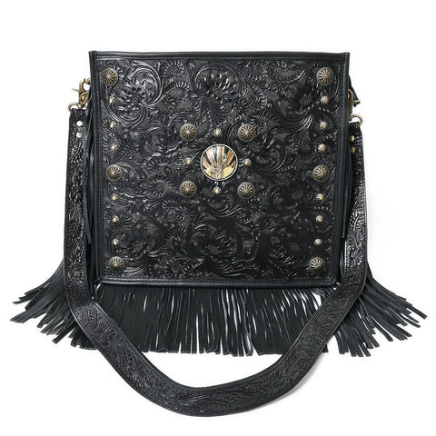 American Darling Hand Tooled Fringed Genuine Leather Cross body Bag