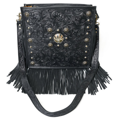 American Darling Hand Tooled Fringed Genuine Leather Cross body Bag
