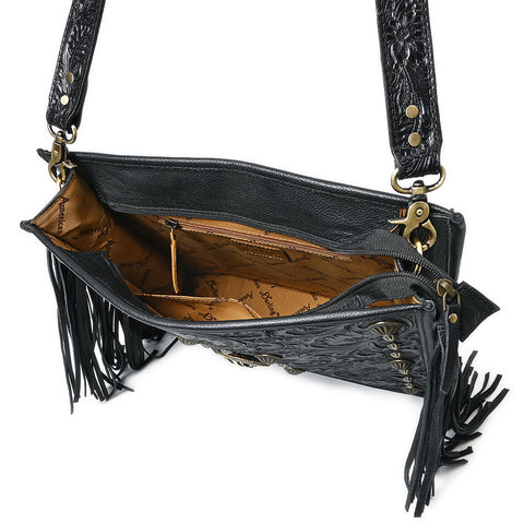 American Darling Hand Tooled Fringed Genuine Leather Cross body Bag