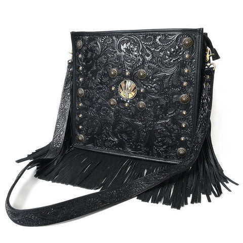 American Darling Hand Tooled Fringed Genuine Leather Cross body Bag