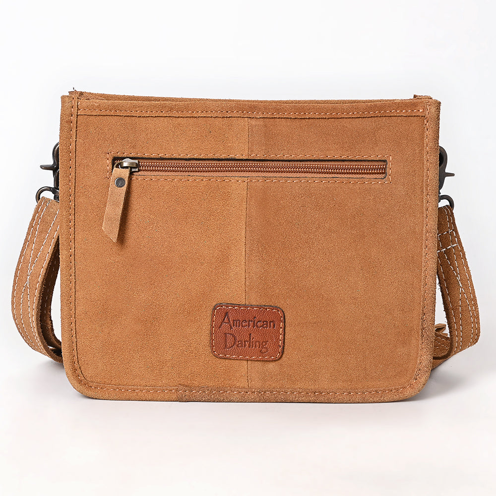 ADBG1572 Genuine suede Fringe Crossbody - White Stitch Western Bag