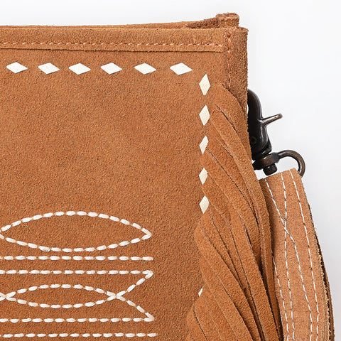 American Darling Western Genuine Suede Leather Crossbody Bag with Fringe & Buck Stitch Detailing