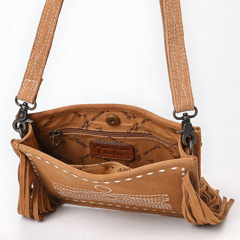 American Darling Western Genuine Suede Leather Crossbody Bag with Fringe & Buck Stitch Detailing