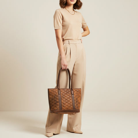 American Darling Quilted Leather Tote Bag with Hand-Stitched Details
