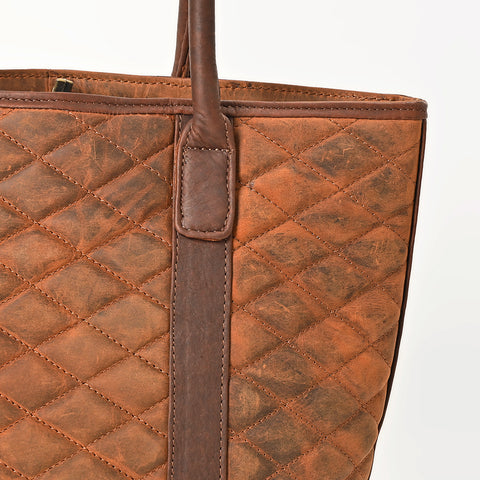American Darling Quilted Leather Tote Bag with Hand-Stitched Details