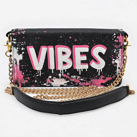 NMBGM219 Never Mind Graffiti Leather Wallet on Chain Crossbody Bag