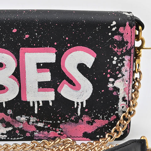 NMBGM219 Never Mind Graffiti Leather Wallet on Chain Crossbody Bag