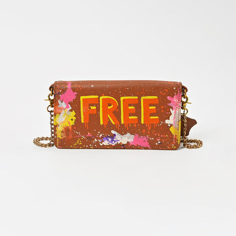 NMBGM219 Never Mind Graffiti Leather Wallet on Chain Crossbody Bag