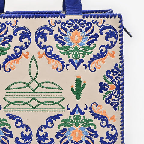 American Darling Western Embroidered Leather Tote Bag - Blue Accents & Handcrafted Detail