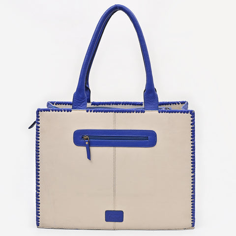 American Darling Western Embroidered Leather Tote Bag - Blue Accents & Handcrafted Detail