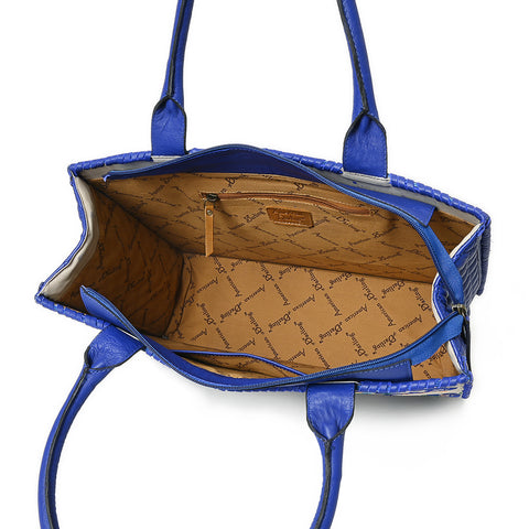 American Darling Western Embroidered Leather Tote Bag - Blue Accents & Handcrafted Detail
