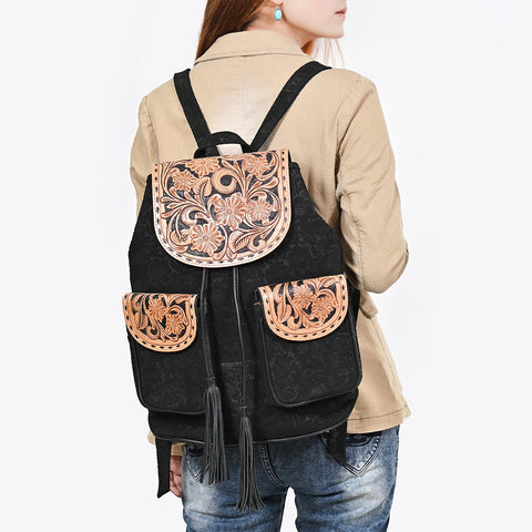 American Darling Hand Tooled Floral Carved Leather Western Backpack Bag