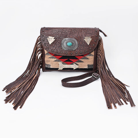 American Darling Hand Woven Saddle Blanket & Fringed Leather Western Cross body Bag