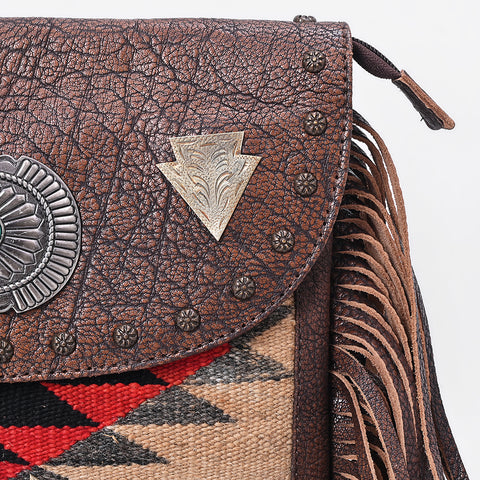 American Darling Hand Woven Saddle Blanket & Fringed Leather Western Cross body Bag