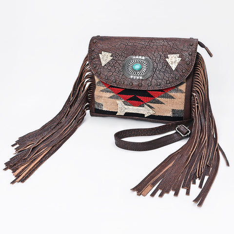 American Darling Hand Woven Saddle Blanket & Fringed Leather Western Cross body Bag