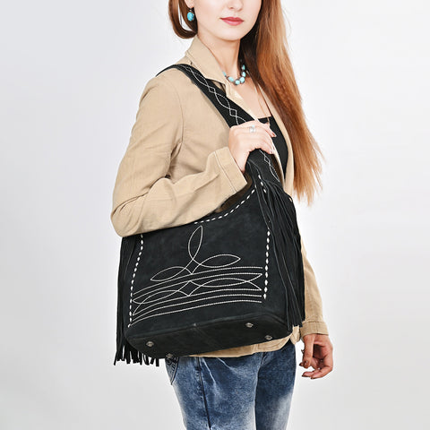 American Darling Boot Stitched Genuine Suede Leather Western Hobo Bag