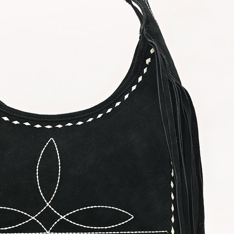 American Darling Boot Stitched Genuine Suede Leather Western Hobo Bag