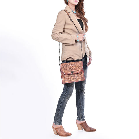 American Darling Hand Tooled Floral Carved Leather Western Cross body Bag