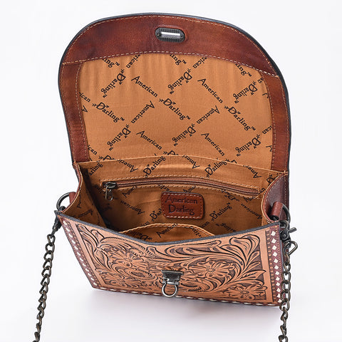 American Darling Hand Tooled Floral Carved Leather Western Cross body Bag