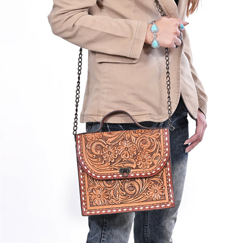 American Darling Hand Tooled Floral Carved Leather Western Cross body Bag