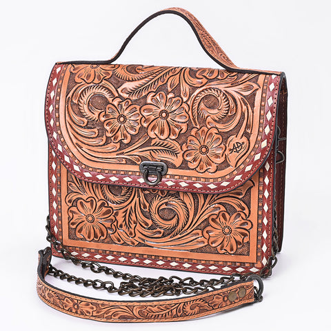 American Darling Hand Tooled Floral Carved Leather Western Cross body Bag