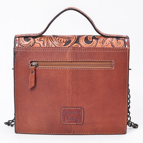 American Darling Hand Tooled Floral Carved Leather Western Cross body Bag with Chain Strap