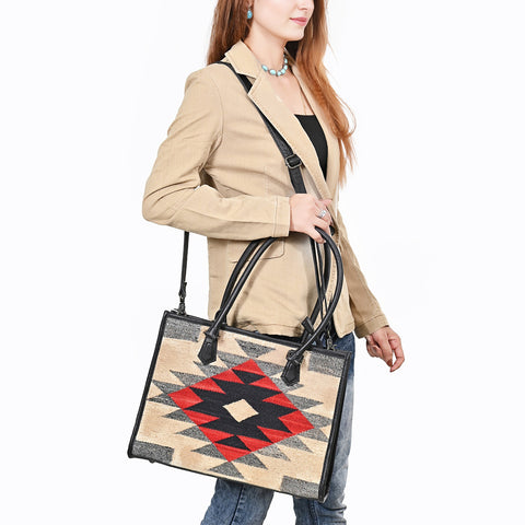American Darling Hand Woven Saddle Blanket & Full Grain Leather Western Tote Bag