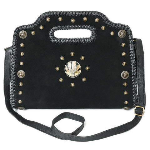 American Darling Western Suede Leather Clutch Bag with Braided Trim & Concho Accents