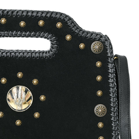 American Darling Western Suede Leather Clutch Bag with Braided Trim & Concho Accents