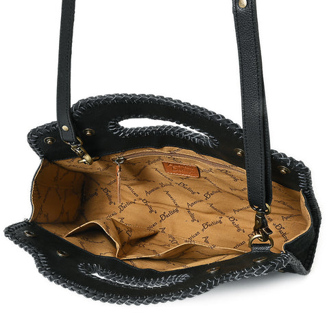 American Darling Western Suede Leather Clutch Bag with Braided Trim & Concho Accents