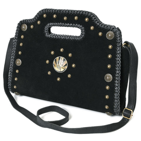 American Darling Western Suede Leather Clutch Bag with Braided Trim & Concho Accents