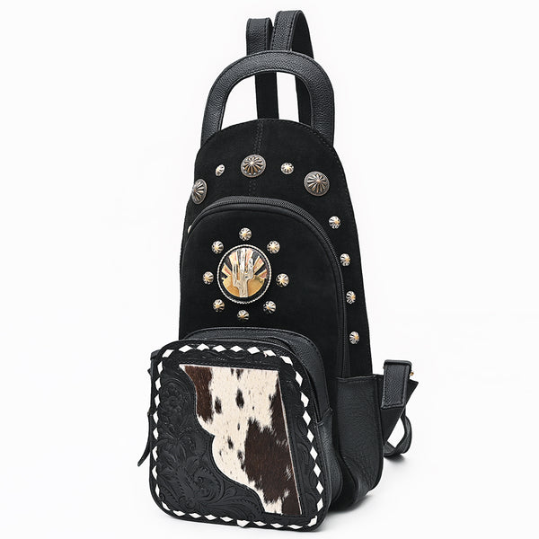 ADBGA908 Sling Hair on Hand Tooled Genuine Leather Women Bag