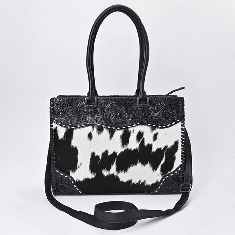 American Darling Hand Tooled Floral & Hair-On Cowhide Western Leather Tote Bag