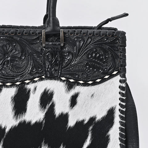 American Darling Hand Tooled Floral & Hair-On Cowhide Western Leather Tote Bag