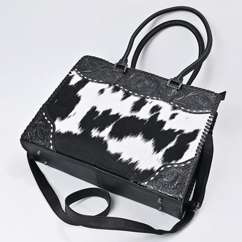 American Darling Hand Tooled Floral & Hair-On Cowhide Western Leather Tote Bag