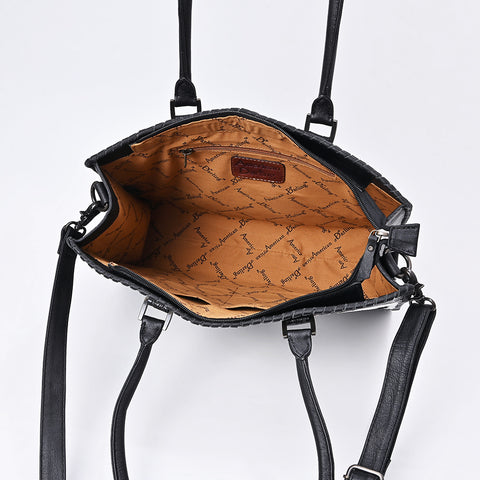 American Darling Hand Tooled Floral & Hair-On Cowhide Western Leather Tote Bag