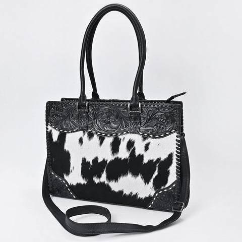 American Darling Hand Tooled Floral & Hair-On Cowhide Western Leather Tote Bag
