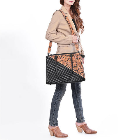 American Darling Hand Tooled Floral Carved & Quilted Leather Western Tote Bag