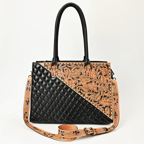 American Darling Hand Tooled Floral Carved & Quilted Leather Western Tote Bag
