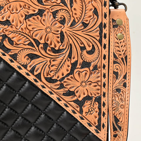 American Darling Hand Tooled Floral Carved & Quilted Leather Western Tote Bag