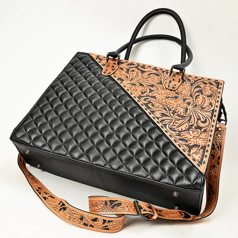American Darling Hand Tooled Floral Carved & Quilted Leather Western Tote Bag