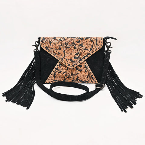 American Darling Hand Tooled Floral Envelop Bag with Fringes and Damascus Detailing
