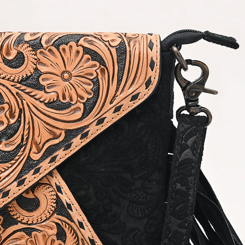 American Darling Hand Tooled Floral Envelop Bag with Fringes and Damascus Detailing