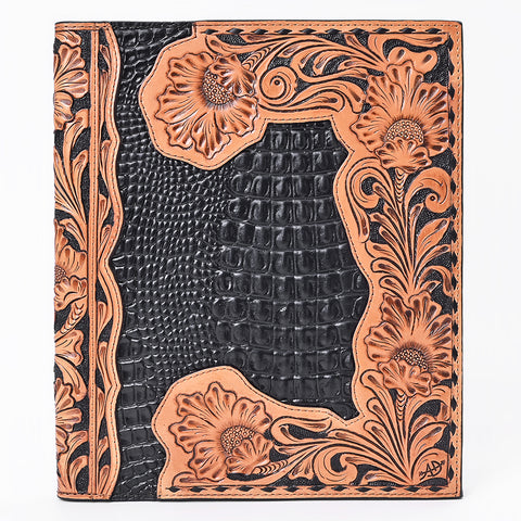 American Darling Hand Tooled Floral & Crocodile Embossed Leather Western Portfolio Bag