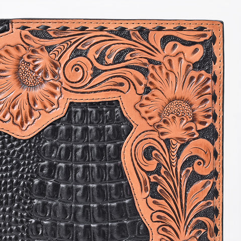 American Darling Hand Tooled Floral & Crocodile Embossed Leather Western Portfolio Bag