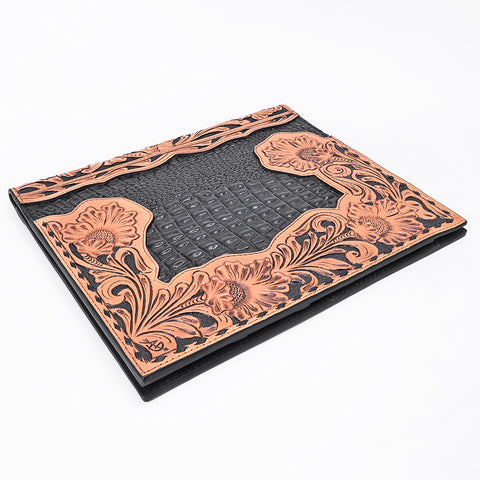 American Darling Hand Tooled Floral & Crocodile Embossed Leather Western Portfolio Bag