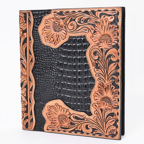 American Darling Hand Tooled Floral & Crocodile Embossed Leather Western Portfolio Bag