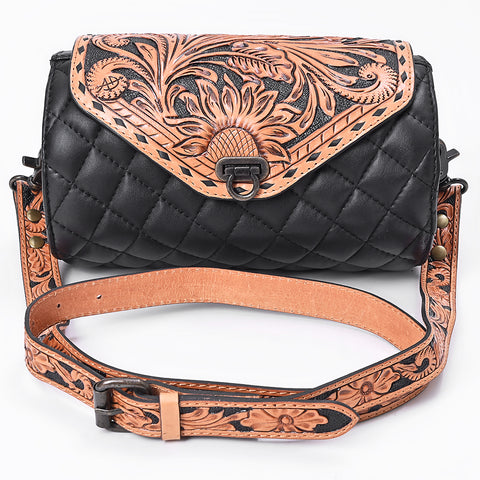 American Darling Hand Tooled Floral Carved Quilted Leather Western Cross body Bag