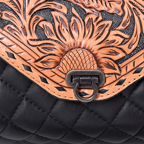 American Darling Hand Tooled Floral Carved Quilted Leather Western Cross body Bag